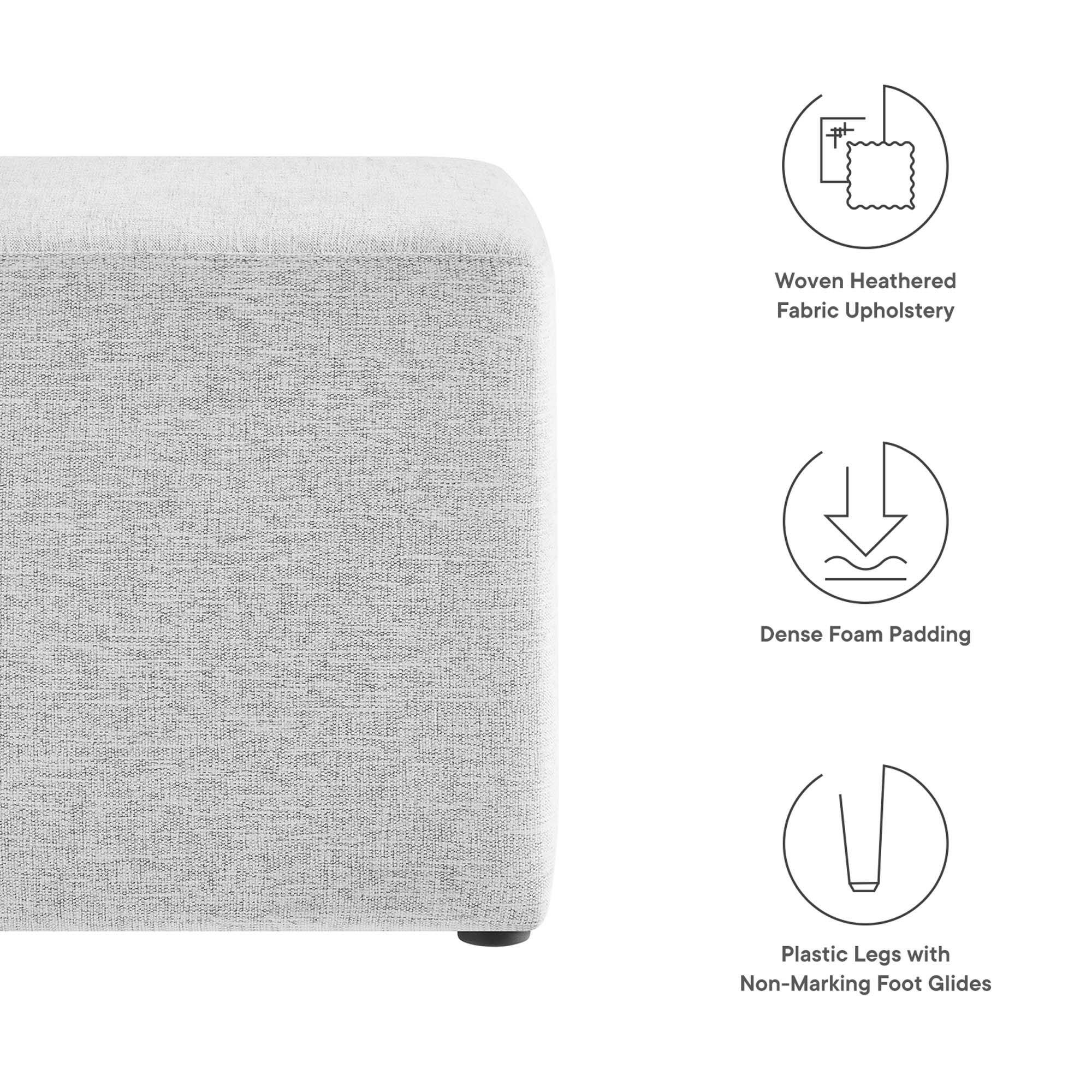 - Woven Heathered Fabric Upholstery
- Dense Foam Padding
- Plastic Legs with Non-Marking Foot Glides