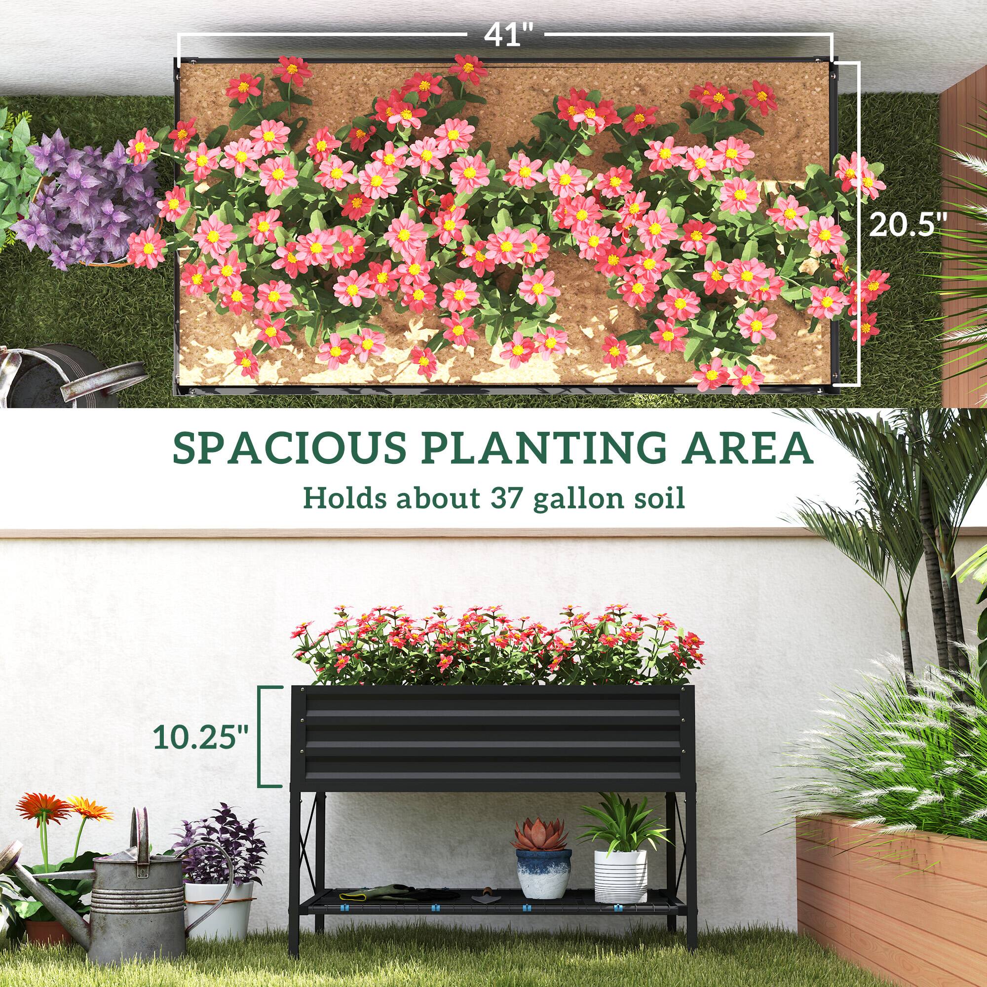 SPACIOUS PLANTING AREA  
Holds about 37 gallon soil  

41"  
20.5"  
10.25"