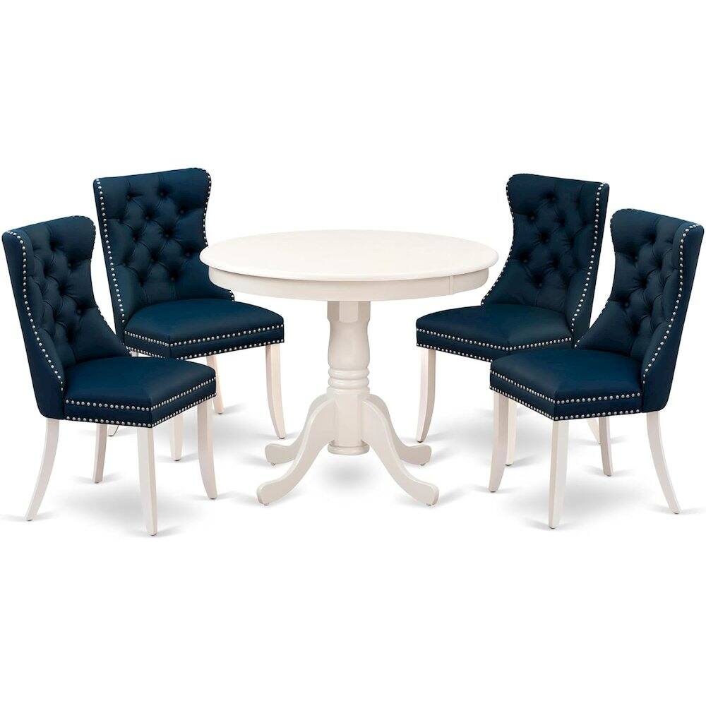 Back. East West Furniture - East West Furniture ANDA5-LWH-29 5 Piece Dining Room Set Consists of a Round Kitchen Table with Pedestal and 4 - White.