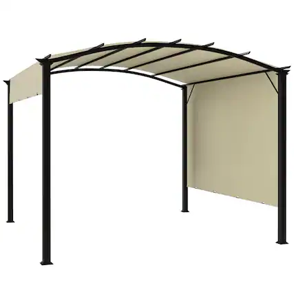 Front. Outsunny - 11' x 11' Outdoor Retractable Pergola Canopy, Arched Sun Shade Shelter, Metal Frame Patio Canopy for Backyard - Beige.