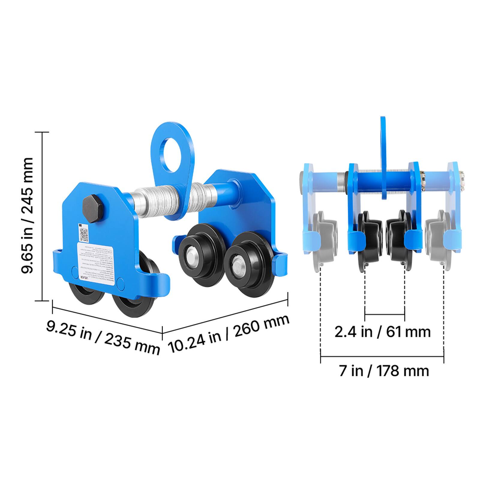 9.65 in / 245 mm  
9.25 in / 235 mm  
10.24 in / 260 mm  
2.4 in / 61 mm  
7 in / 178 mm