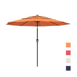 Mondawe - 11ft Patio Market Umbrella LED Lights Double Airvent Outdoor Umbrella - Orange