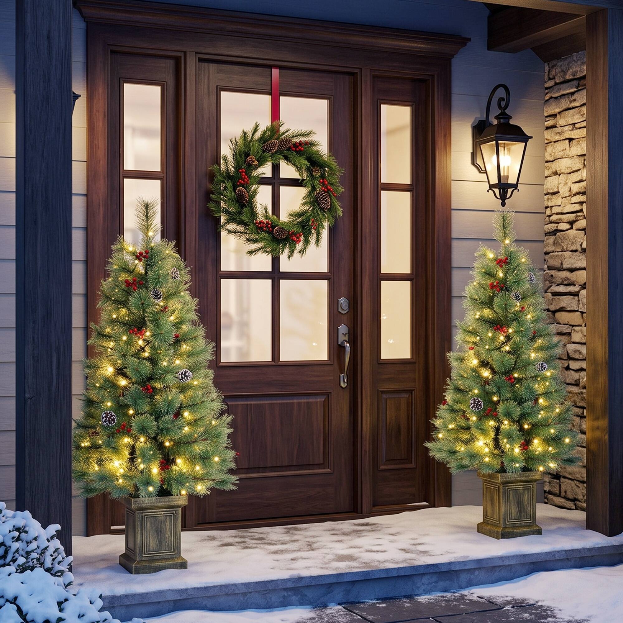 Alt View 8. Homcom - Pre-Lit Artificial Christmas Tree Set of 2, Xmas Pine Trees, Dual Colors - Green.