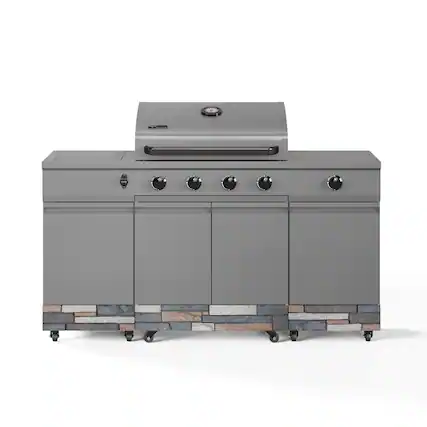 Angle. TYTUS Grills - Fresno Series Ash Stacked Stone Island Grill - Gunmetal Gray.