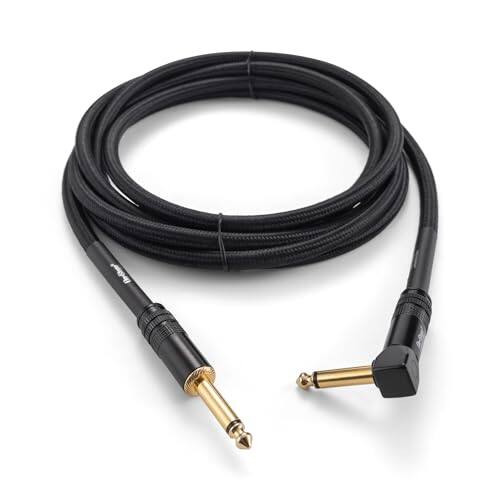 Alt View 6. On Stage Stands - On-Stage Production-Grade ICR-10 Braided Instrument Cable (Gold Plated Right Angle to Straight Connectors, Double - Black.