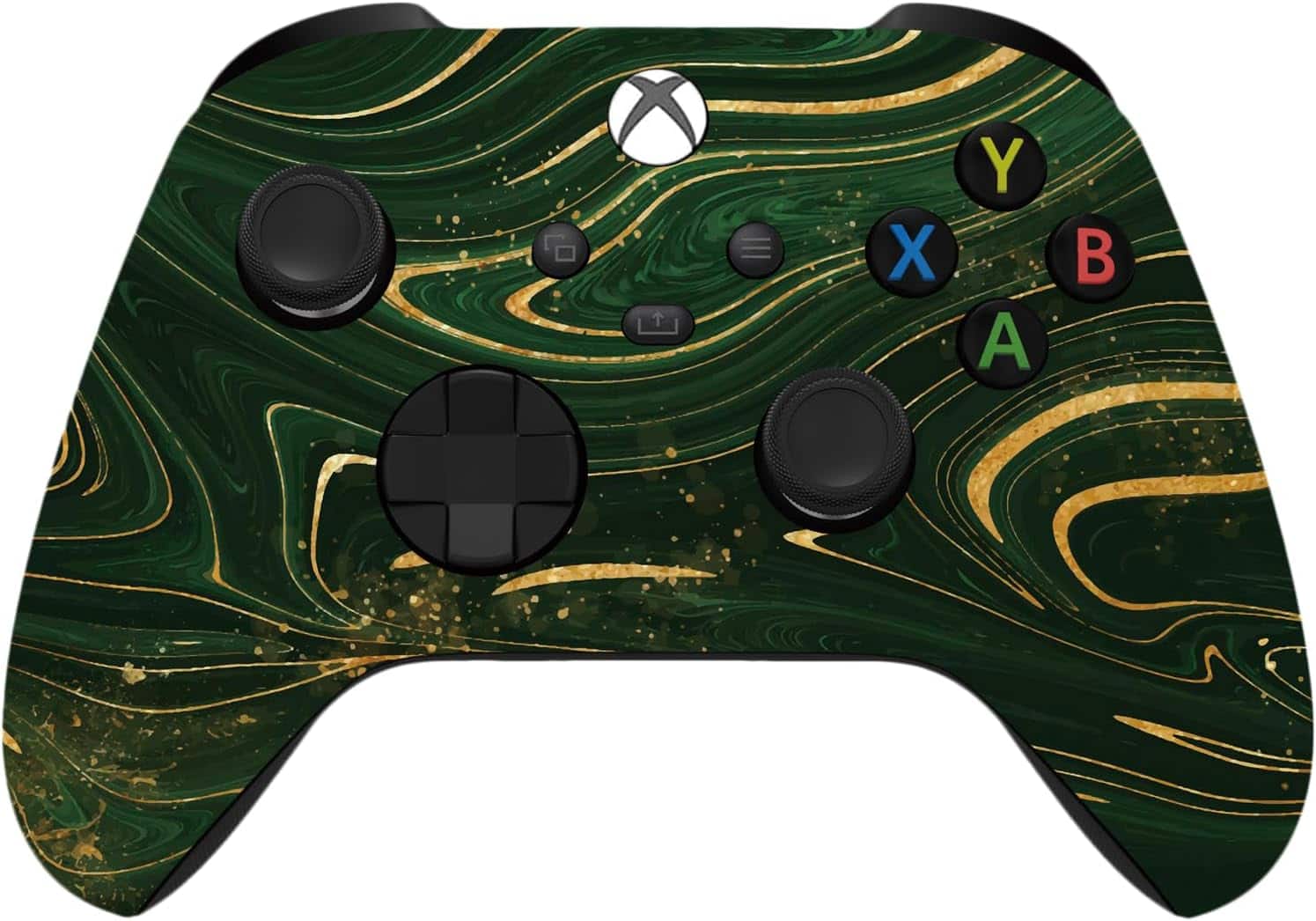 Front. ProControllers - Custom Wireless Controller for Xbox Series X|S, Xbox One, & PC - Green & Gold Swirl.