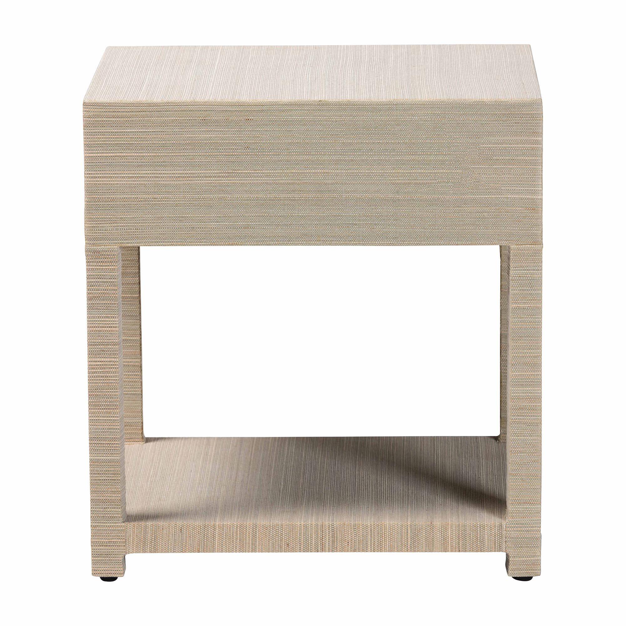 Alt View 1. bali & pari - Nata Bohemian Woven Natural Grasscloth 1-Drawer Nightstand - Natural/Gold.