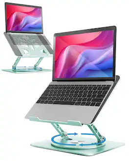 HongFei - 360° Rotating Laptop Stand for Desk | Adjustable, Foldable, Portable Aluminum Ergonomic Riser | Compatible with Laptops - Mint Green