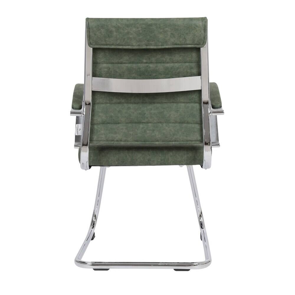 Alt View 7. LeisureMod - Set of 2 Benmar Ribbed Leather Upholstered Office Chair with Chrome Arms and Sled Base Desk Seating for Home or Office - Green.