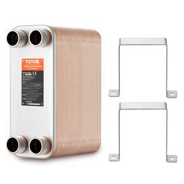 VEVOR - Heat Exchanger, 5"x 12" 80 Plates Brazed Plate Heat Exchanger, Copper/316L Stainless Steel Water To Water Heat Exchanger - Stainless Steel + Copper Color