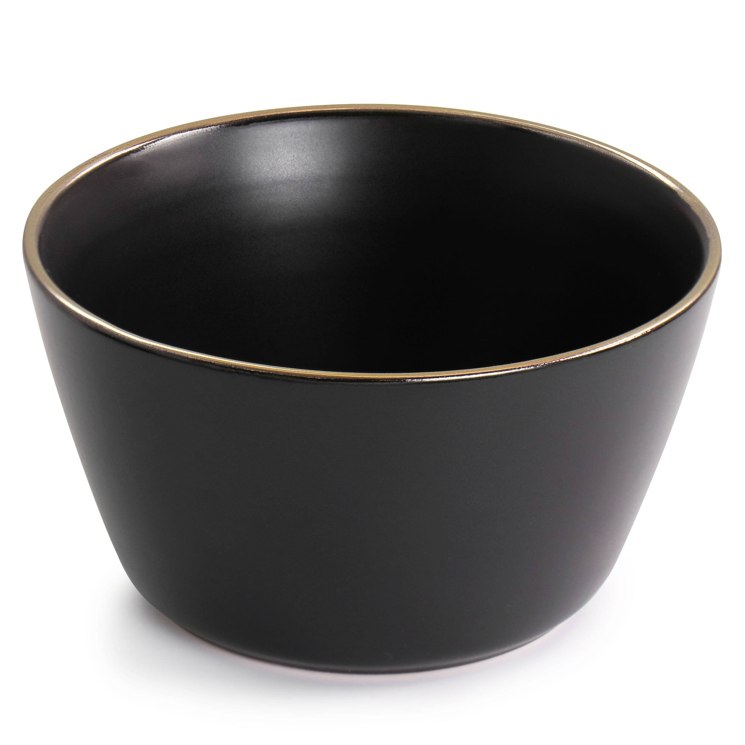 Alt View 4. Elama - Elama Paul 16 Piece Stoneware Dinnerware Set in Matte Black with Gold Rim - Black and Gold.