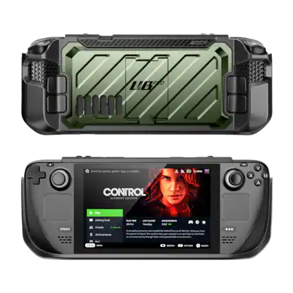 Sure, here is the corrected and grouped text from the image:
---
**Top Section:**
- "ARN SPAR LE + O"
- "Search for games, genres, tags, or profiles..."
- "CONTROL ULTIMATE EDITION"
- "11:44PM"
- "X Y A B"
- "Play"
- "Activity feed"
- "Friends"
- "Achievements"
- "PAT - LAST PATES"
- "MDREVEMENTS"
- "24 hrs"
- "Tuesday"
- "A corruptive entity has invaded the Federal Bureau of Control. Only you have the power to fight and survive through deep, unpredictable environments."
**Bottom Section:**
- "STEAM"
- "MARC a TO SELEST"
- "Play"
- "Activity feed"
- "Friends"
- "Achievements"
- "Play Time: 24 hrs"
- "Last Played: 24 hrs"
- "A corruptive entity has invaded the Federal Bureau of Control. Only you have the power to fight and survive through deep, unpredictable environments."
- "SEARCH"
- "OPTIONS"
- "SELECT"
---