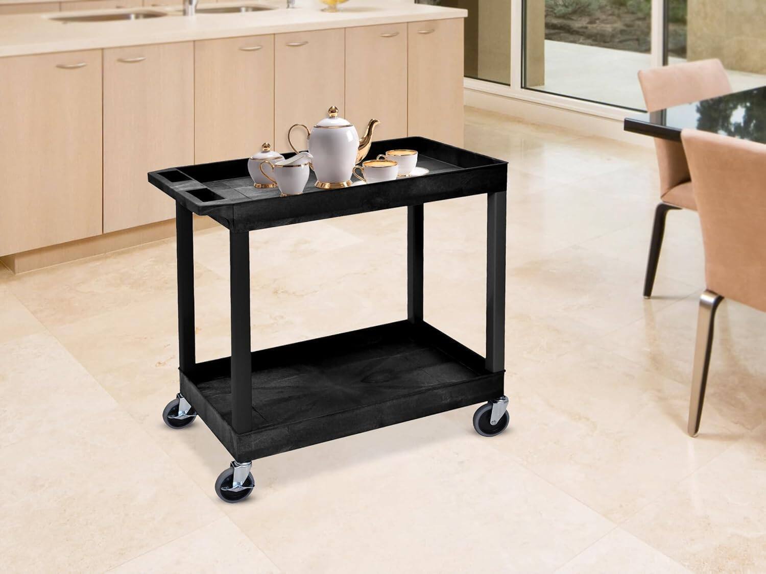 Alt View 1. Amber Sporting Goods - Mobile Utility Tub Cart – 2 Shelves, Push Handle, 400 lbs Capacity, 32x18", Black.