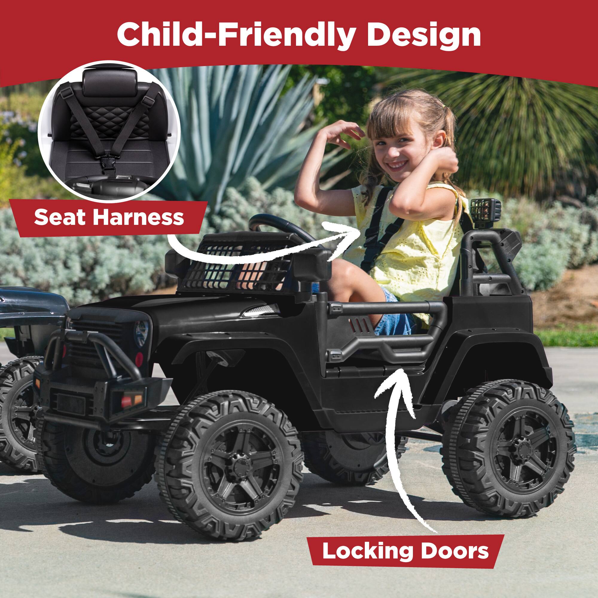 Child-Friendly Design

- Seat Harness
- Locking Doors
