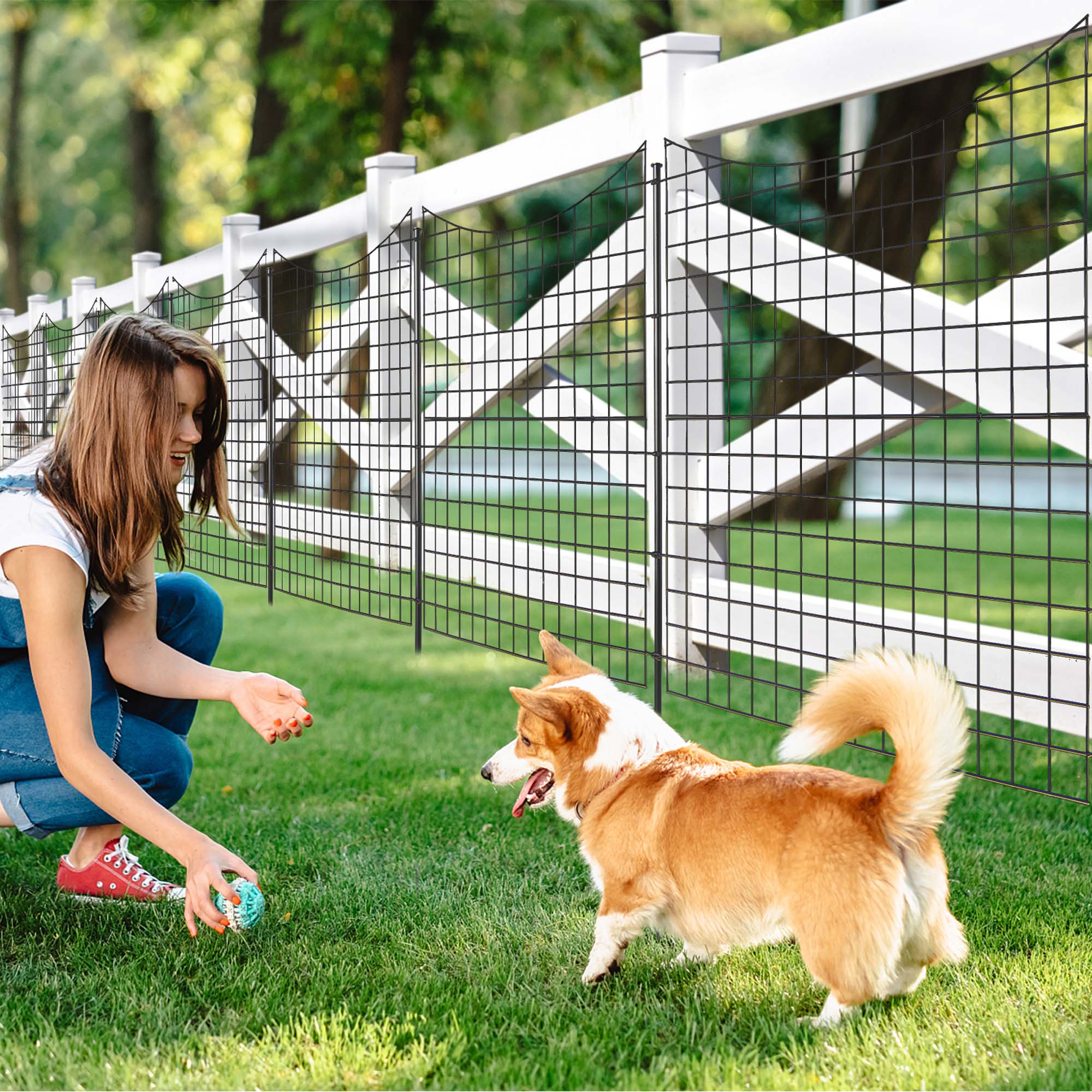 Alt View 4. Costway - Costway 39" Tall Outdoor Animal Barrier Decorative Garden Fence with 5 Panels & 5 Stakes - Black.