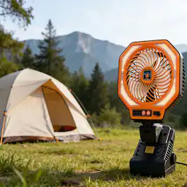 Loheer - Rechargeable Camping Fan with LED Light USB Battery Portable Outdoor Tent Fan for Job Sites