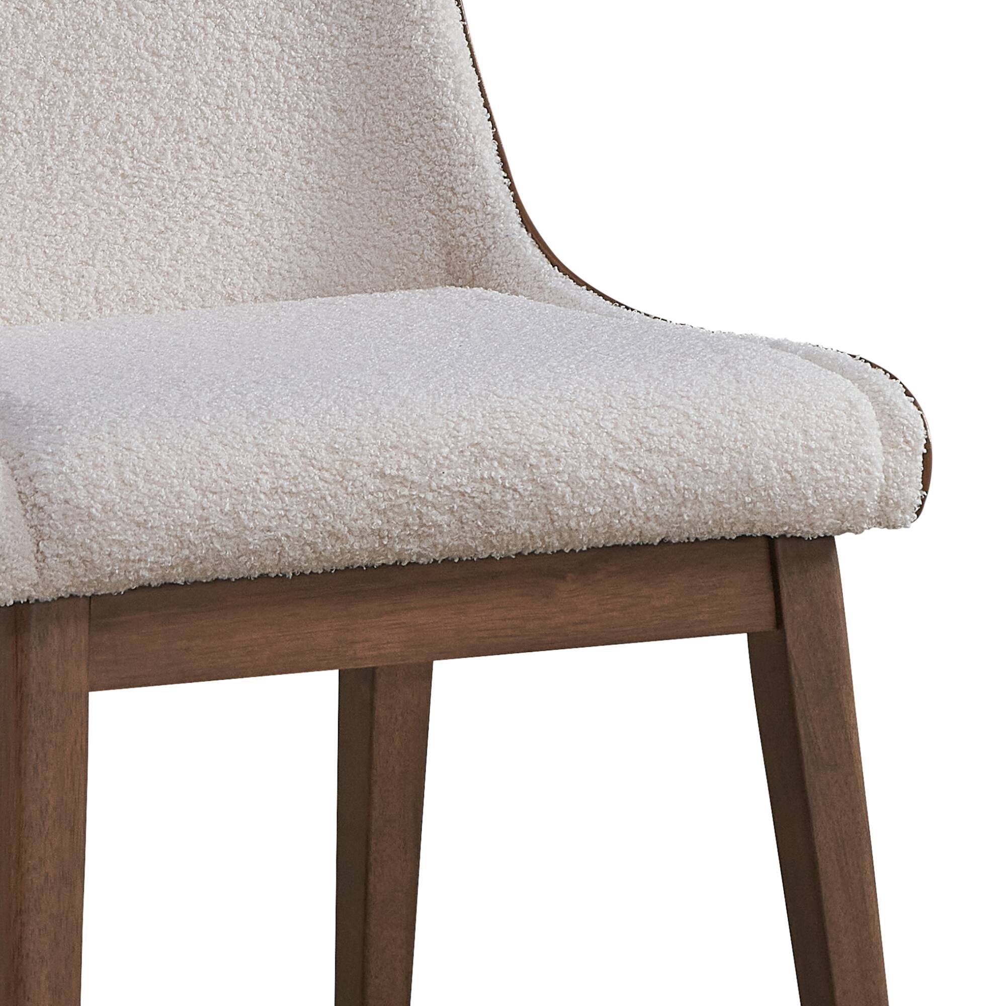 Left. GOODSILO - Elegant Boucle and Velvet Upholstered Dining Chair with Walnut Finish, Set of 2 - Walnut.