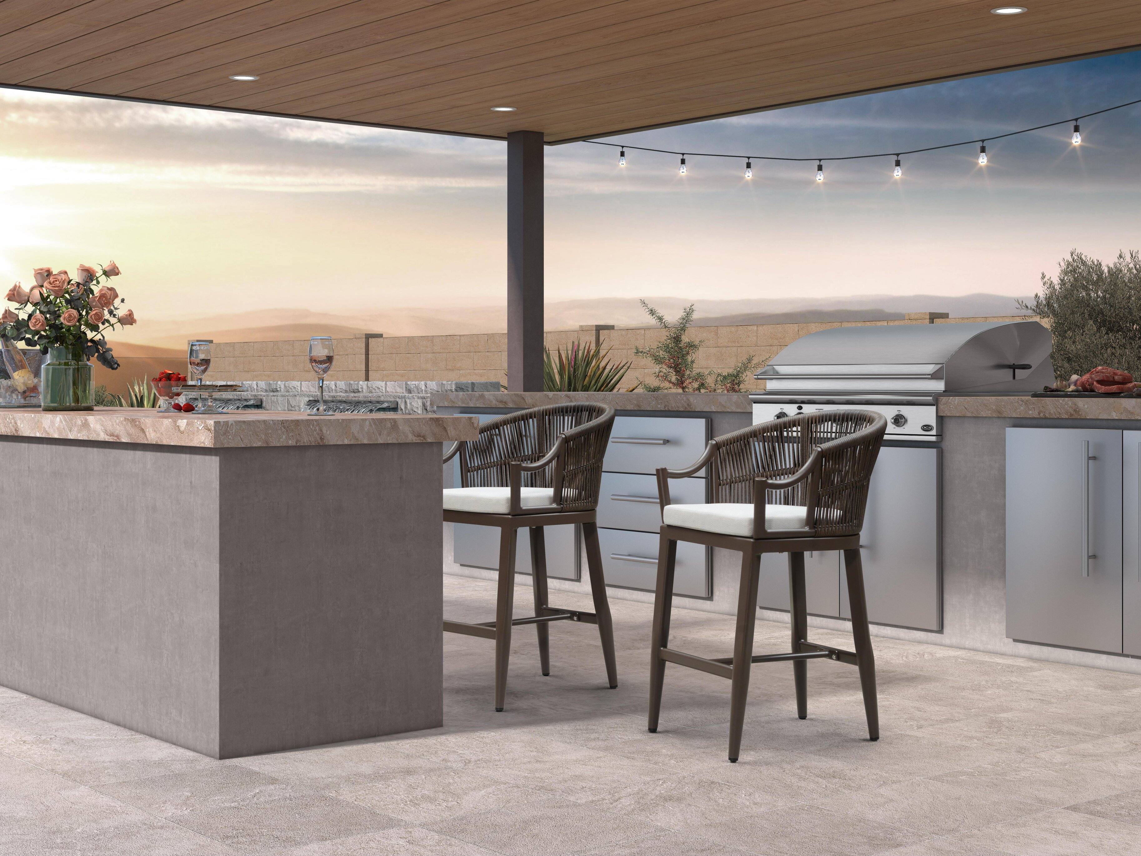 Alt View 1. PURPLE LEAF - Patio Counter Height Set of 2 Outdoor Rattan Chairs with Back Modern Aluminum Woven Barstools for Garden Indoor Kitchen - Coffee-Counter Stool.