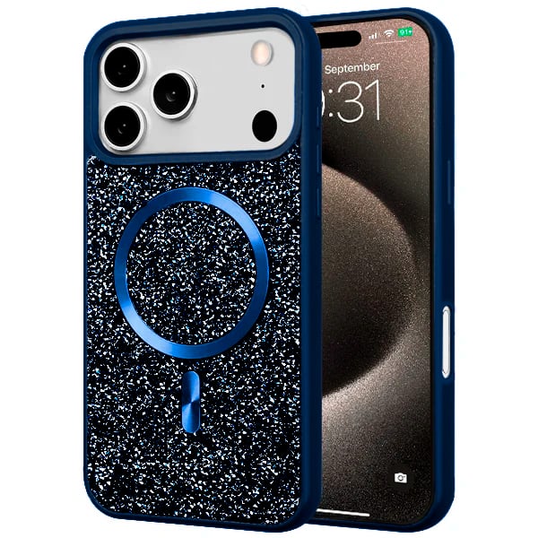 Front. Entronix - Entronix Rhinestone Case for iPhone 17 Pro - Stylish and Protective Design - Blue.
