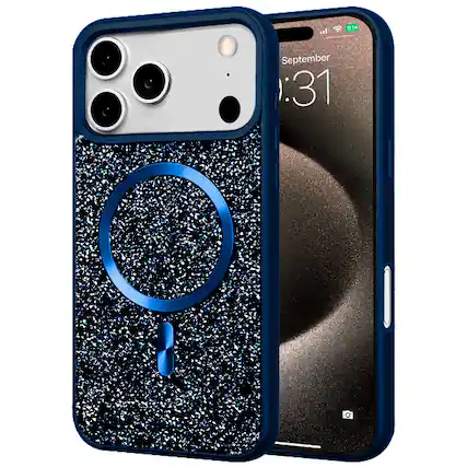 Front. Entronix - Entronix Rhinestone Case for iPhone 17 Pro - Stylish and Protective Design - Blue.