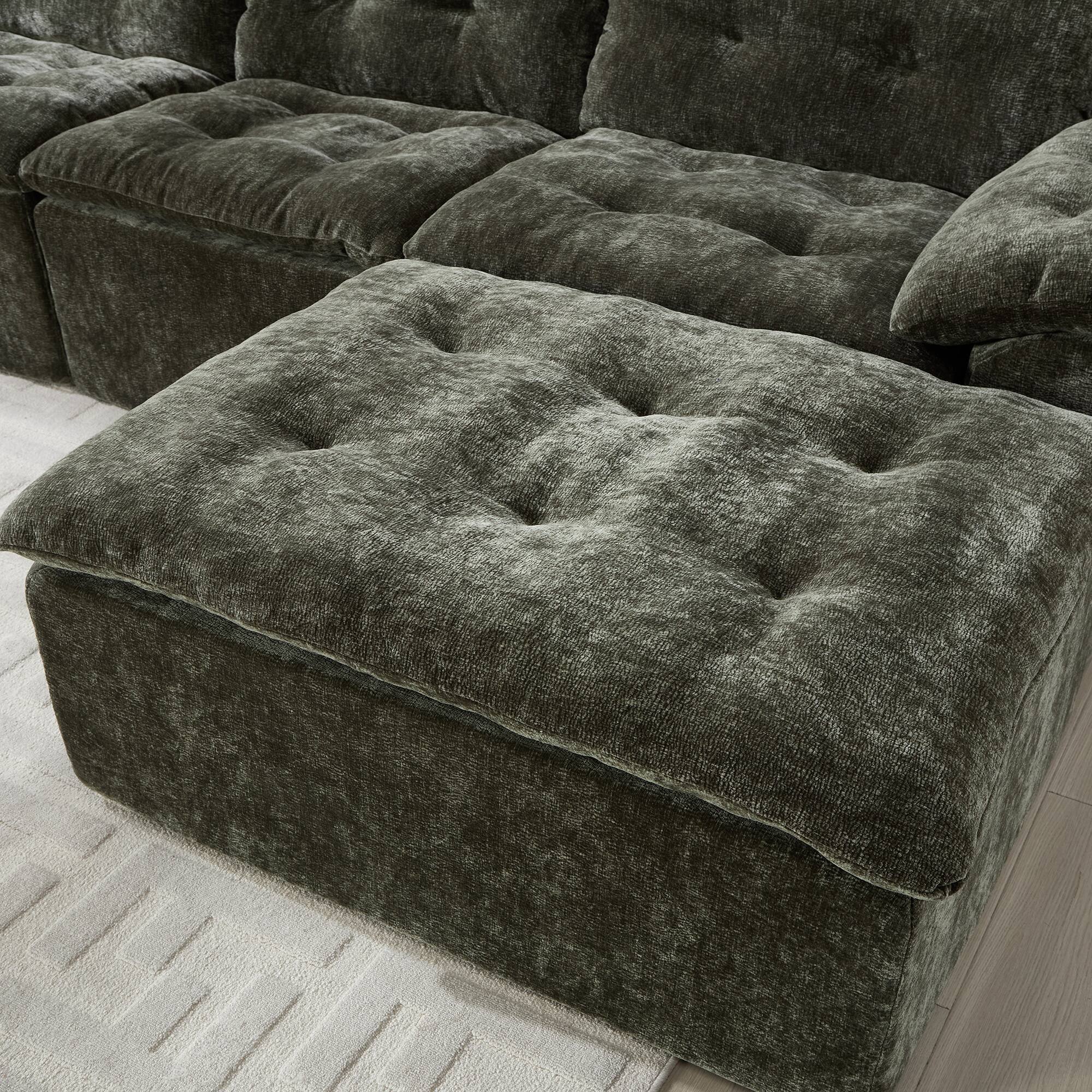 Left. Aukfa - Modular U-Shape Sleeper Sofa Set - Cushioned Convertible Sofa Bed with Adjustable 2 Ottoman. - Emerald.