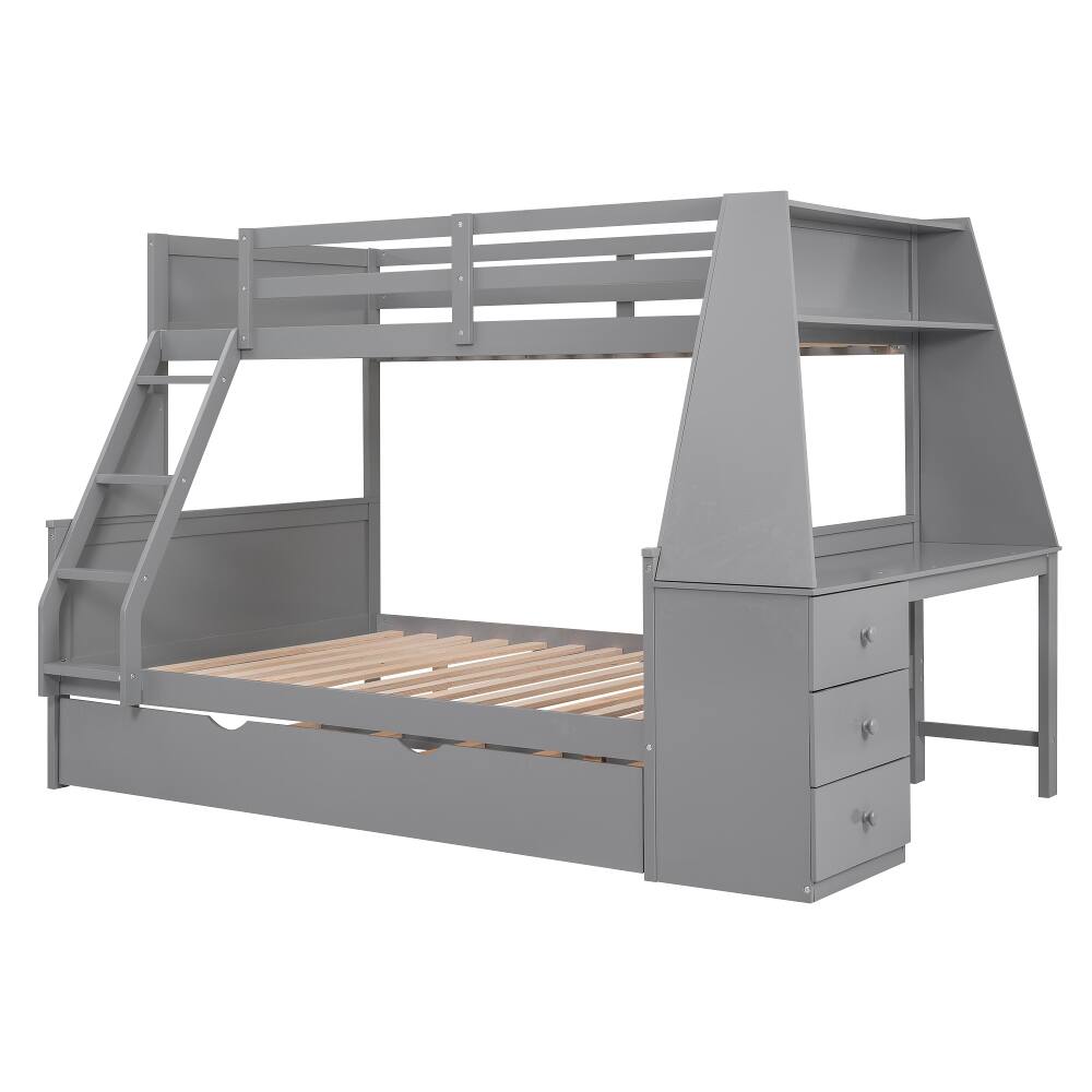 Alt View 8. Loheer - Loheer Twin over Full Bunk Bed with Trundle Desk Storage Drawers Gray - Gray.