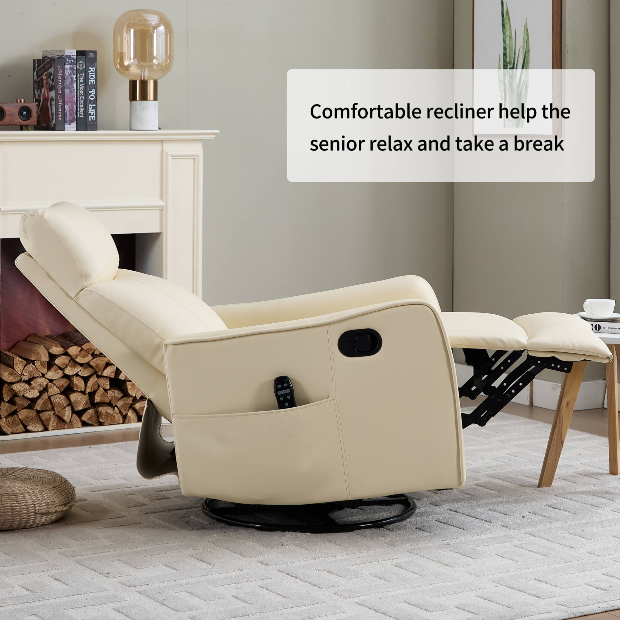 Comfortable recliner helps the senior relax and take a break.