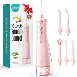 COSLUS - E40 Cordless Water Flosser, 10 Pressure Settings, Rechargeable, Portable for Travel