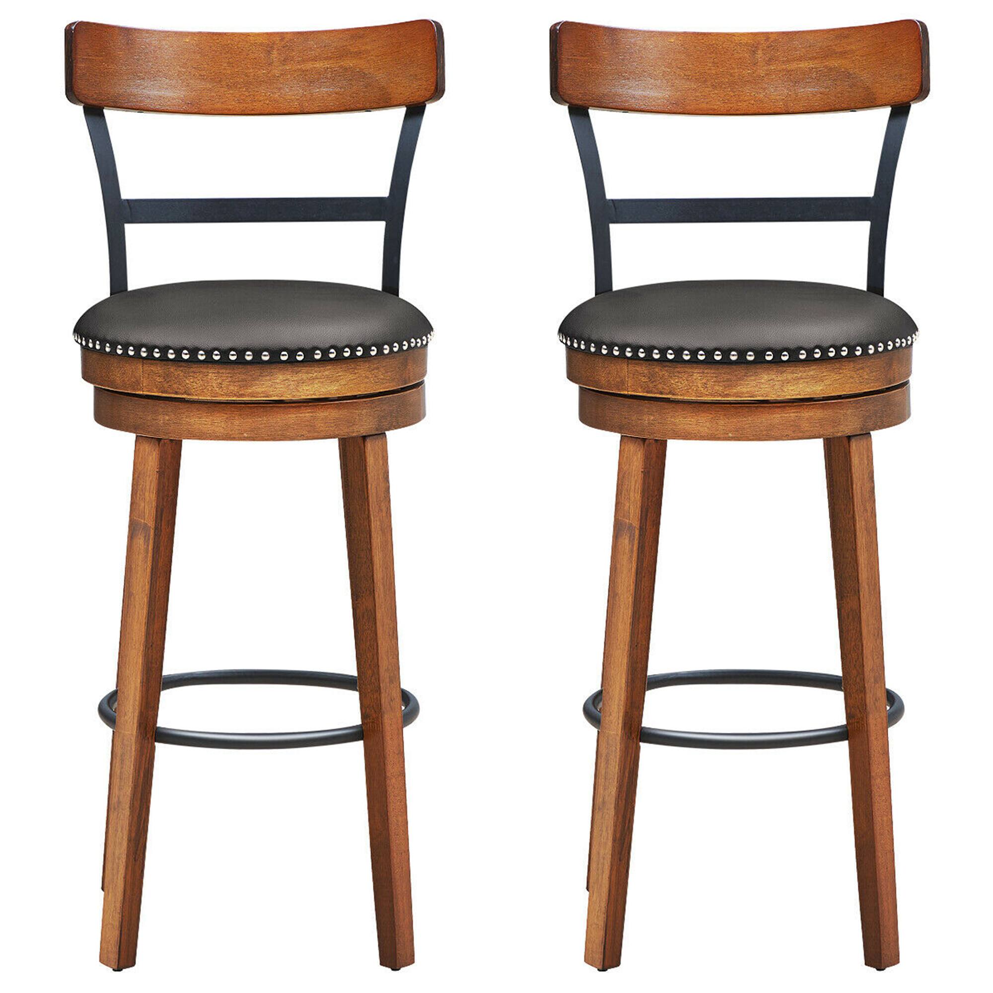 Alt View 3. Gymax - Gymax Set of 2 BarStool 30.5'' Swivel Pub Height Dining Chair with Rubber Wood Legs - Brown.