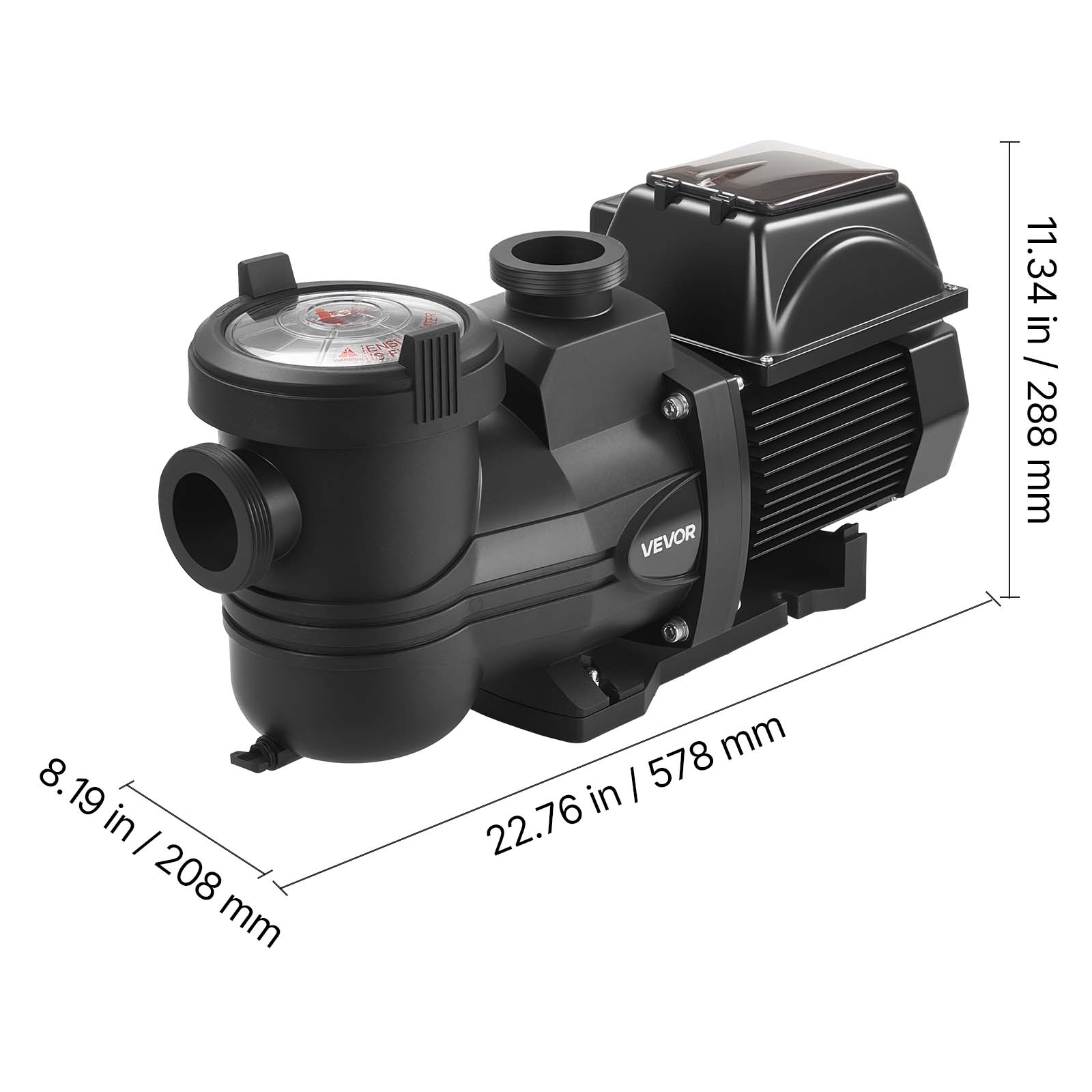 8.19 in / 208 mm  
22.76 in / 578 mm  
11.34 in / 288 mm