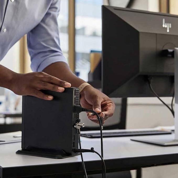 Alt View 1. HP - 2025 Elite 805 Mini PC Desktop, AMD Ryzen 5, Ultra-Quiet, 16GB RAM, 512GB SSD, Dual 4K, USB-C - Black.