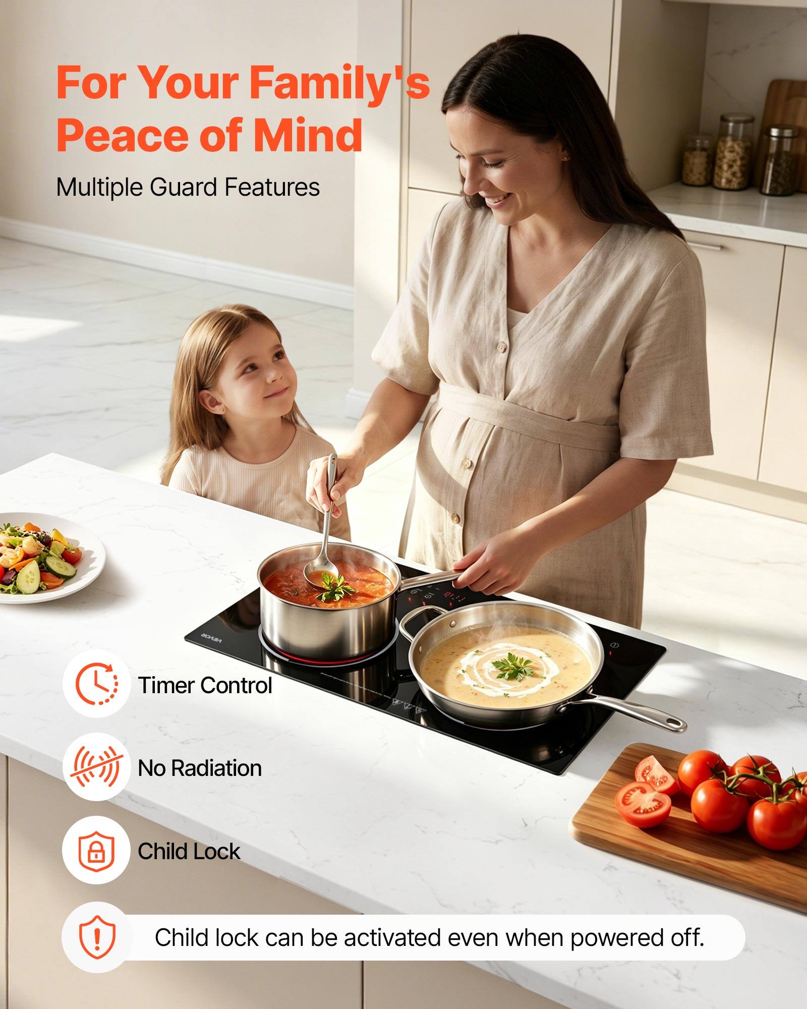 For Your Family's Peace of Mind  
Multiple Guard Features

- Timer Control
- No Radiation
- Child Lock

Child lock can be activated even when powered off.