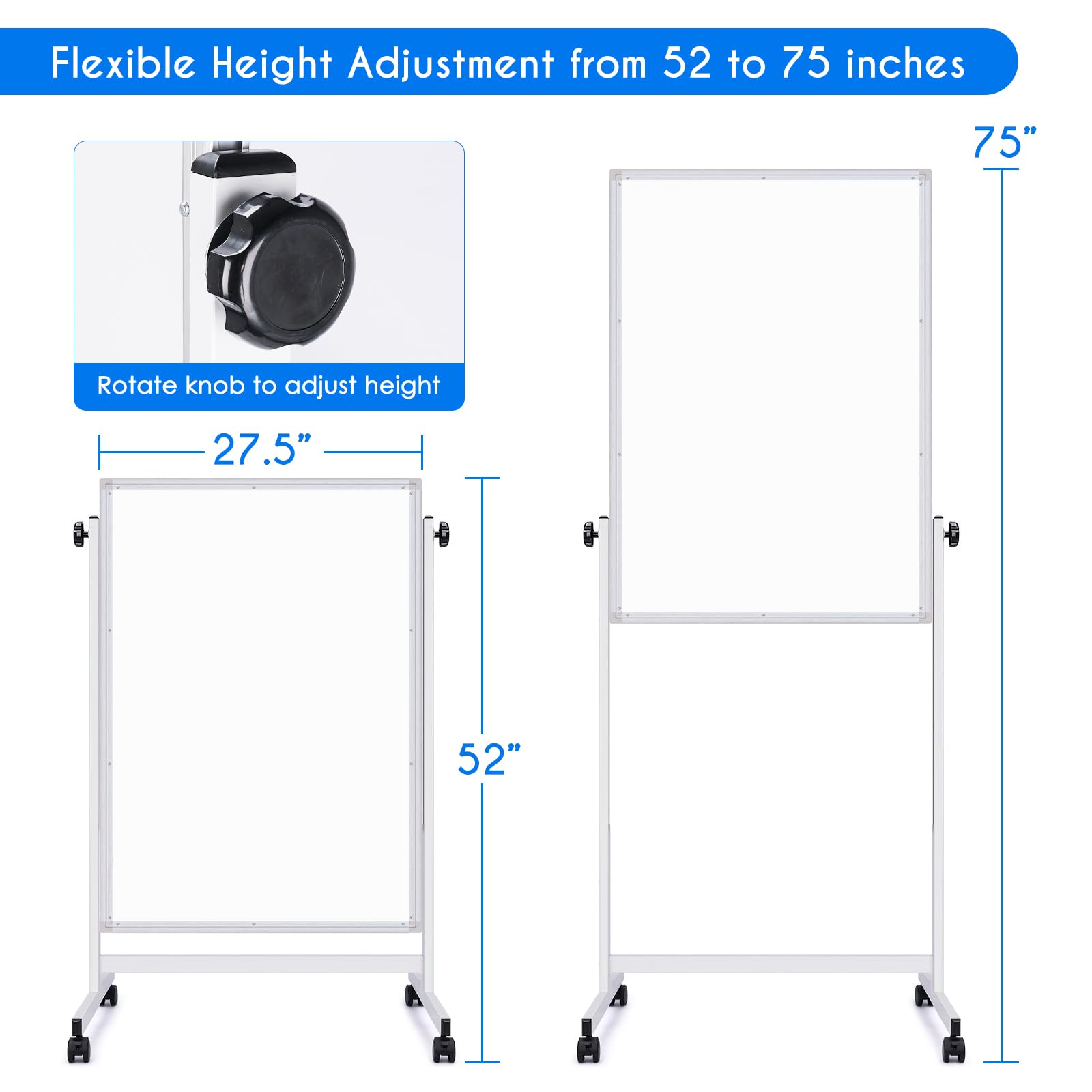 Flexible Height Adjustment from 52 to 75 inches

Rotate knob to adjust height

27.5" 52" 75"