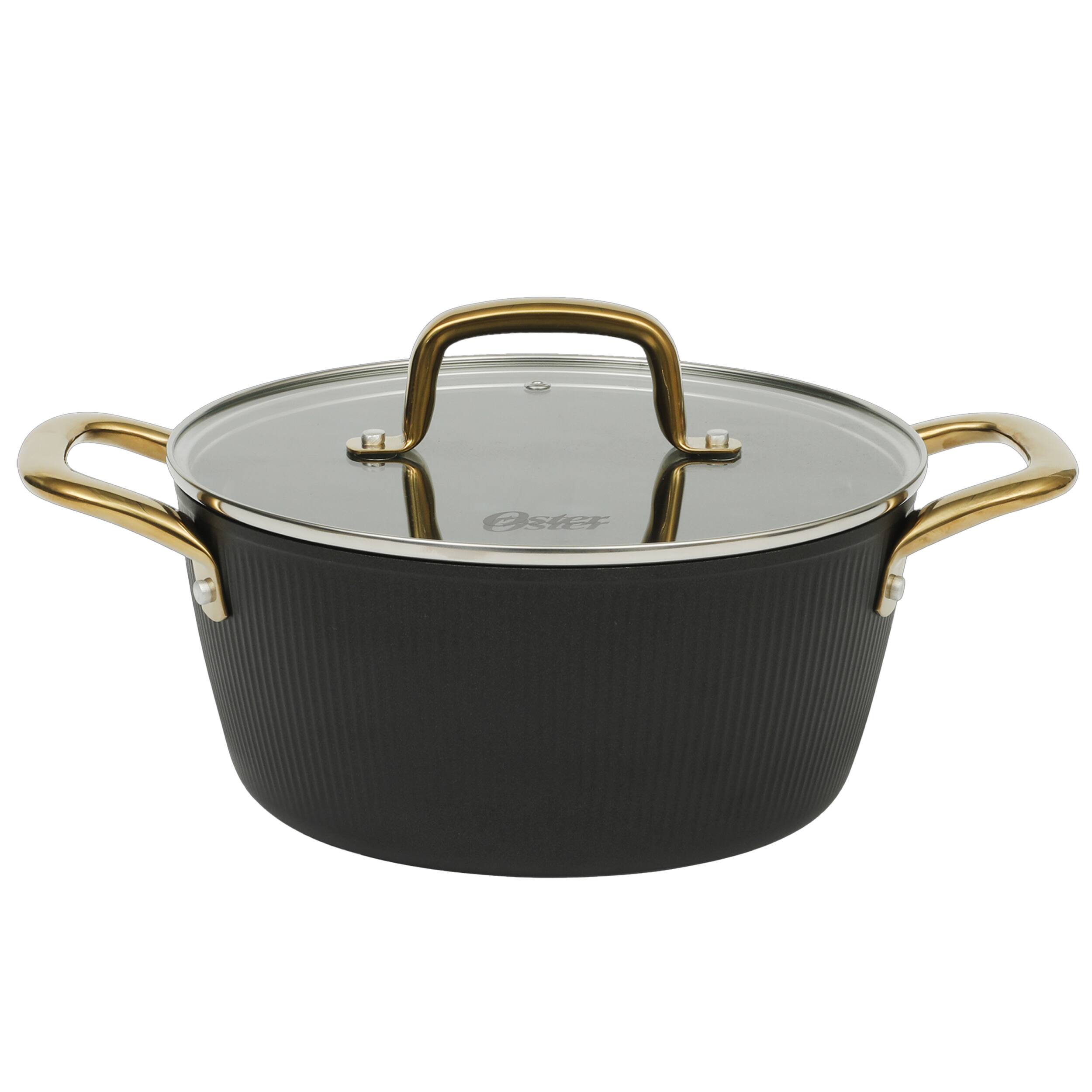 Front. Oster - Oster Abbottsford 7 Quart Nonstick Aluminum Dutch Oven with Glass Lid in Black - Black.