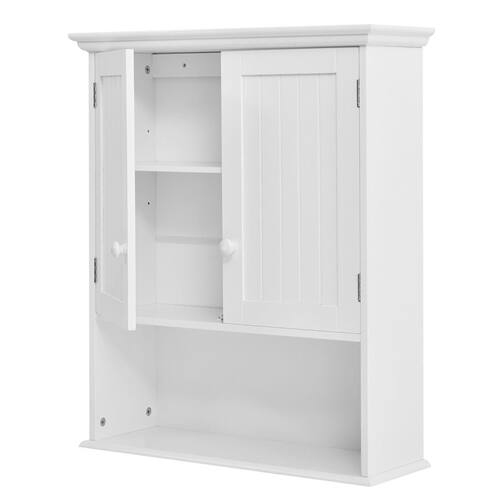 Left. SlickBlue - Functional Wall-Mount Bathroom Cabinet with Shelf for Extra Storage - White.