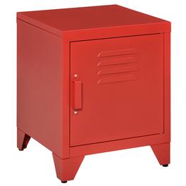 Homcom - Industrial End Table, Living Room Side Table with Locker-Style Door and Adjustable Shelf - Red