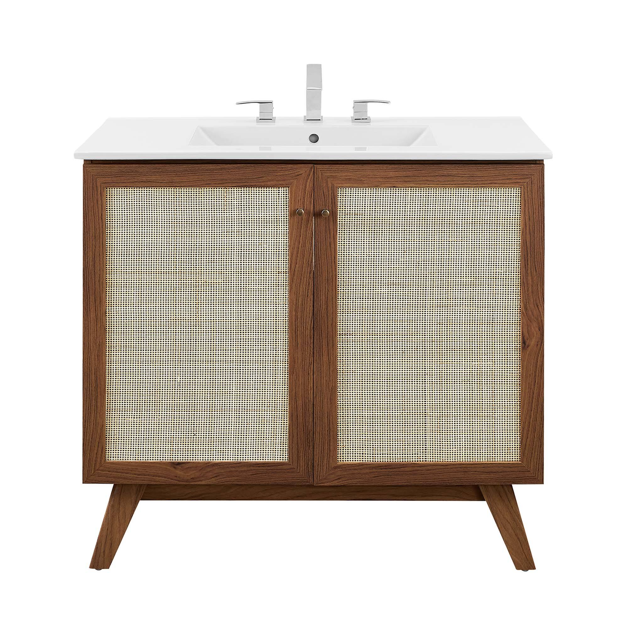 Alt View 7. Modway - Soma Bathroom Vanity with White Basin Included by Modway - Walnut White.