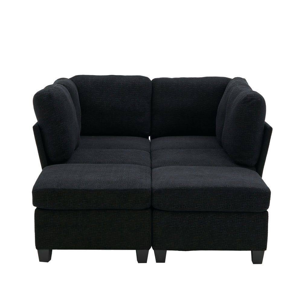 Left. Kadyn - U-Shaped 6-Seat Sectional, Configurable Modular Couch with Chaise and Storage Ottoman, Black - Black.