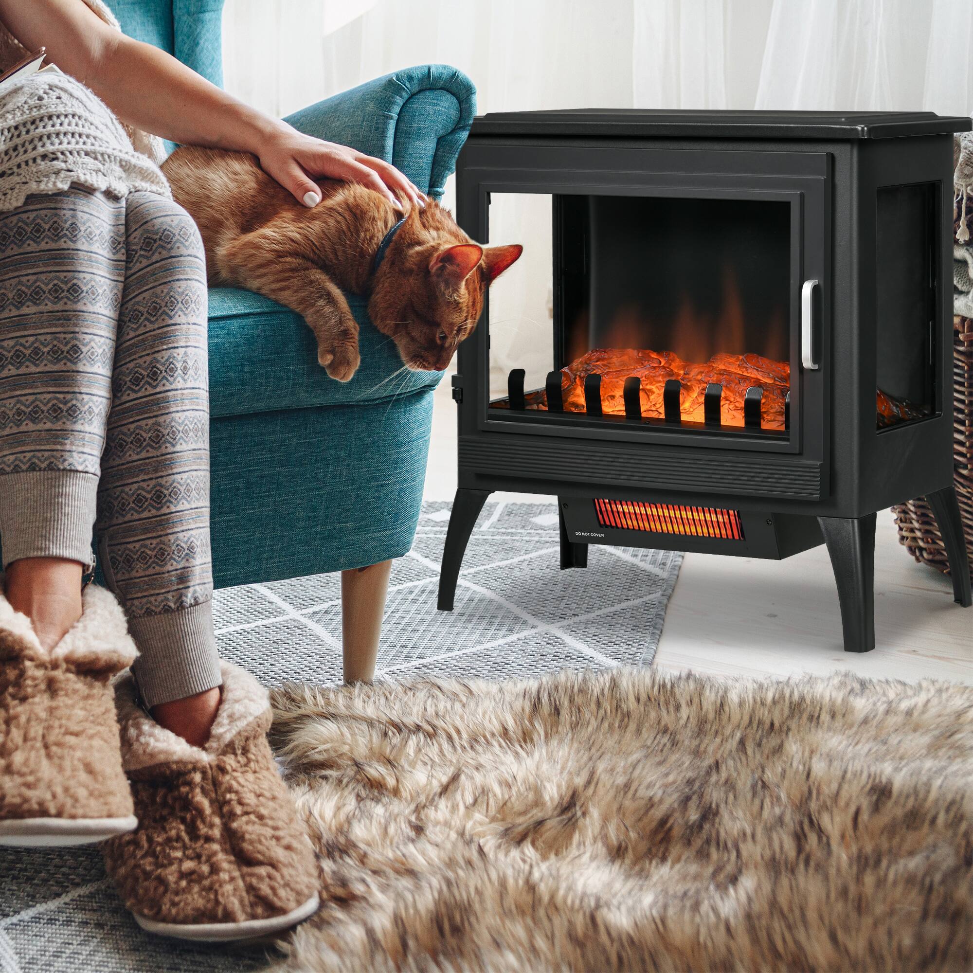 Alt View 1. Homcom - 24" Electric Fireplace Stove, Freestanding Infrared Fire Place Heater with Realistic Logs Flame, Adjustable Temperature - Black.