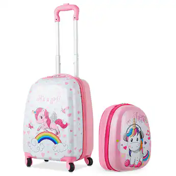 1997 kids luggage set with backpack 2 PCS Set, 13" Travel and 16" Carry-on Suitcase Babyjoy This adorable luggage set including a cute animal shaped suitcase and a matching backpack is perfect for traveling Costway - 2 Pcs Kids