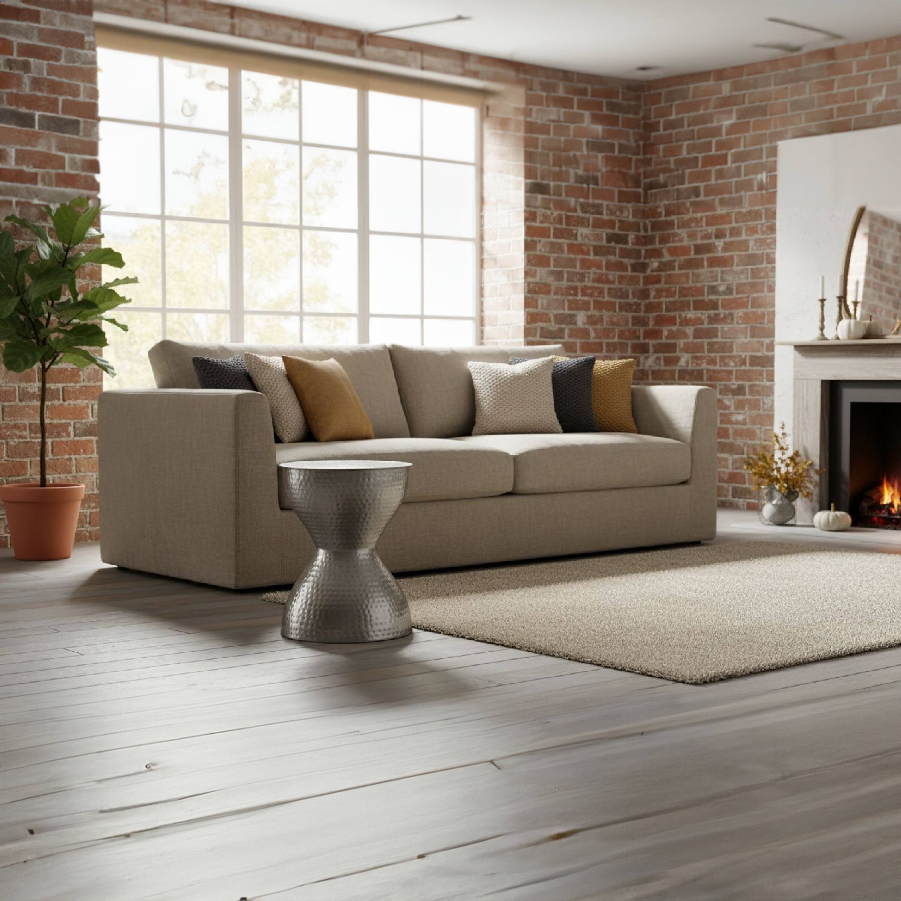 Alt View 7. Manhattan Lane - Industrial Style Hammered Texture Iron Stool with Hourglass Shaped Body - Silver.