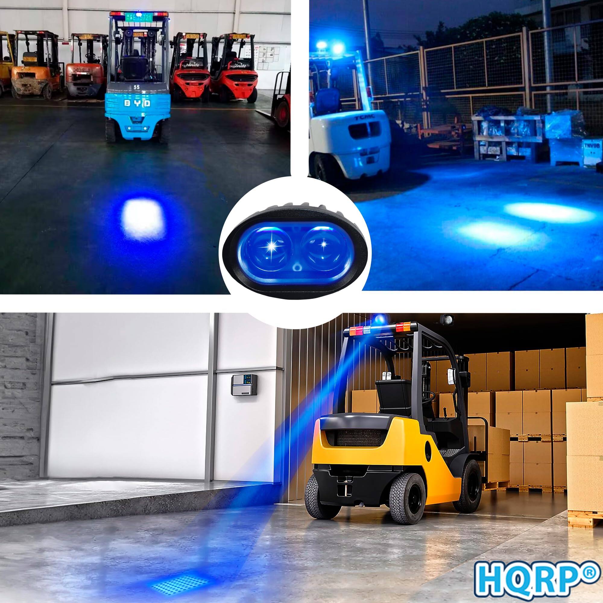 Back. HQRP - Blue Spot Forklift Safety Light - LED Pedestrian Warning Lamp, 10 V-80 V DC, IP67 Waterproof, EMC.