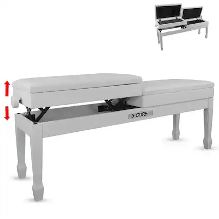 Front. 5 CORE - Duet Piano Bench w Storage For Two Wooden Adjustable Keyboard Stool - Adults & Kids - white.