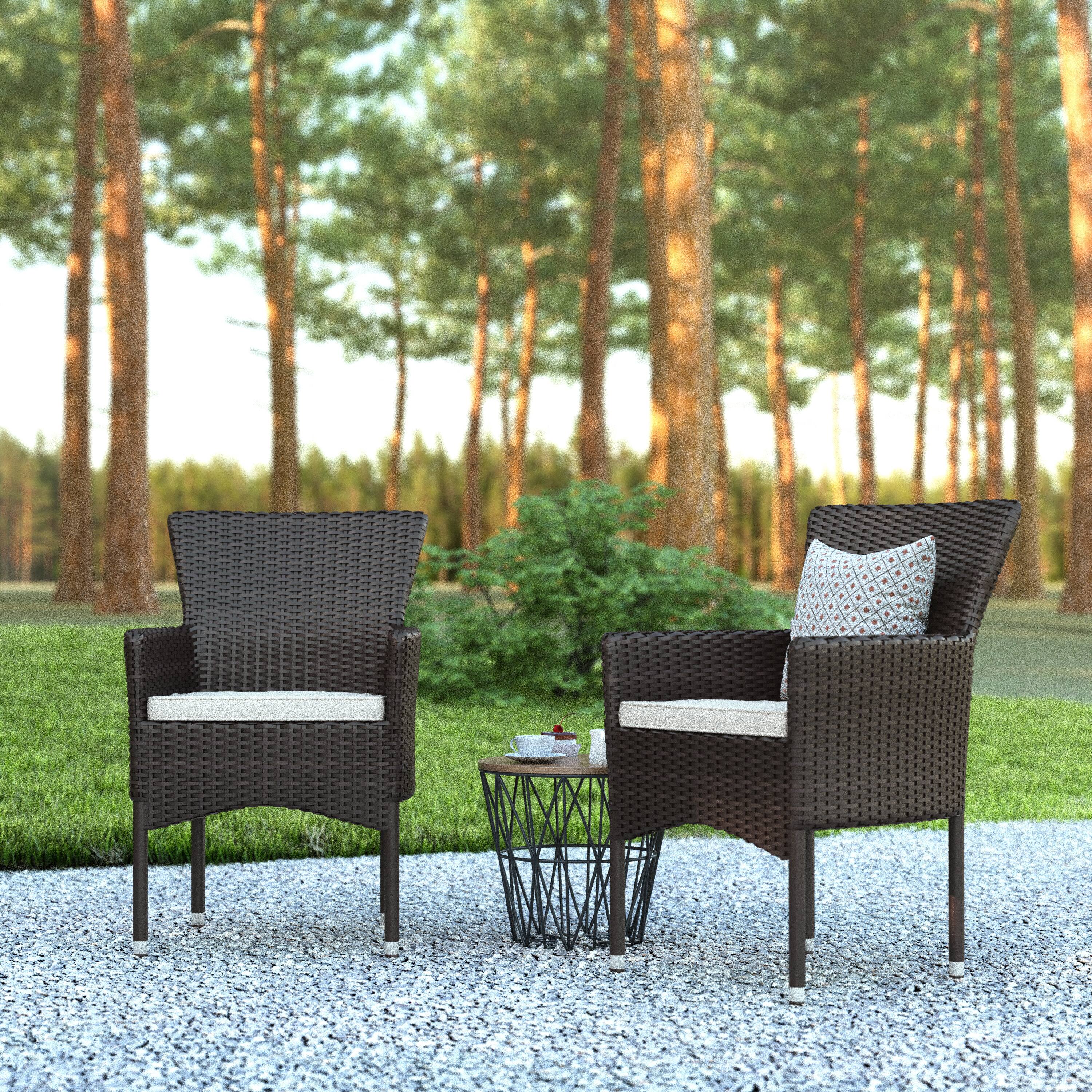 Alt View 2. Emma + Oliver - Ina Set of 2 Modern Wicker Patio Chairs with Removable Cushions for Indoor and Outdoor Use - Espresso/Cream.