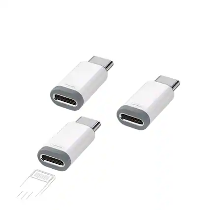 Front. Qixxronics - 3PCS Lightning to USB-C Adapter for iPhone 17 16 15, iPad Pro/Air, Samsung S25 S24, Charger Connector, Not for Audio/OTG - White.