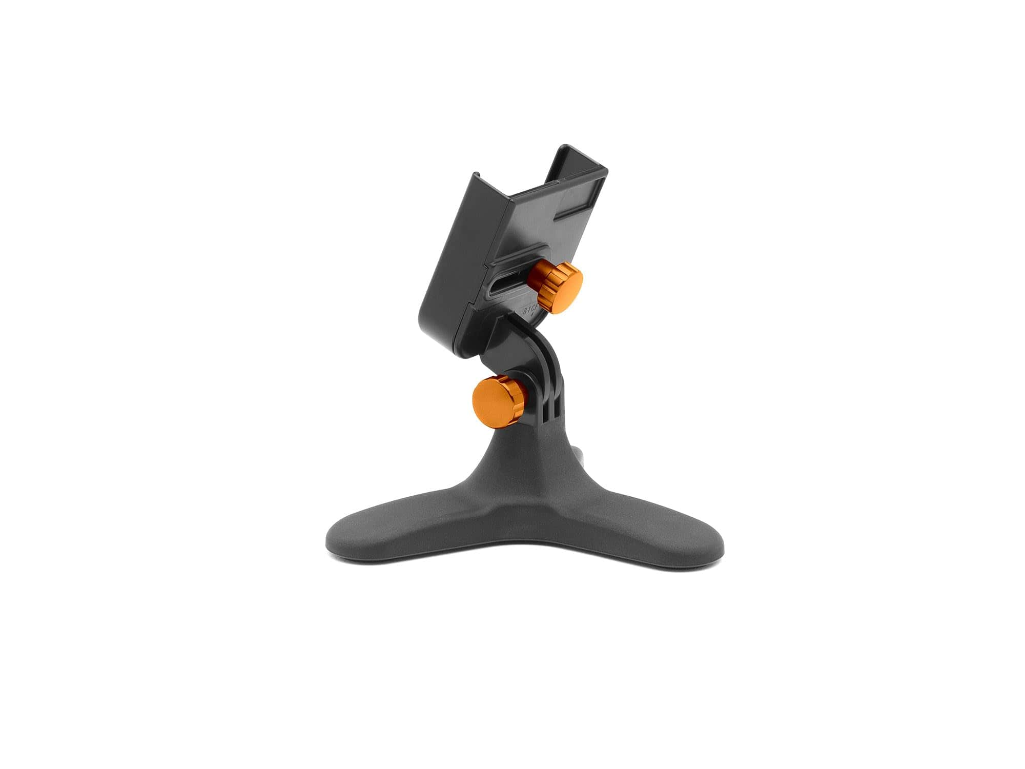WeatherTech - DeskFone | Adjustable & Secure Fit Universal Desktop Cell Phone Holder – Black Body – Orange Metal Knobs - Black/Orange Metal