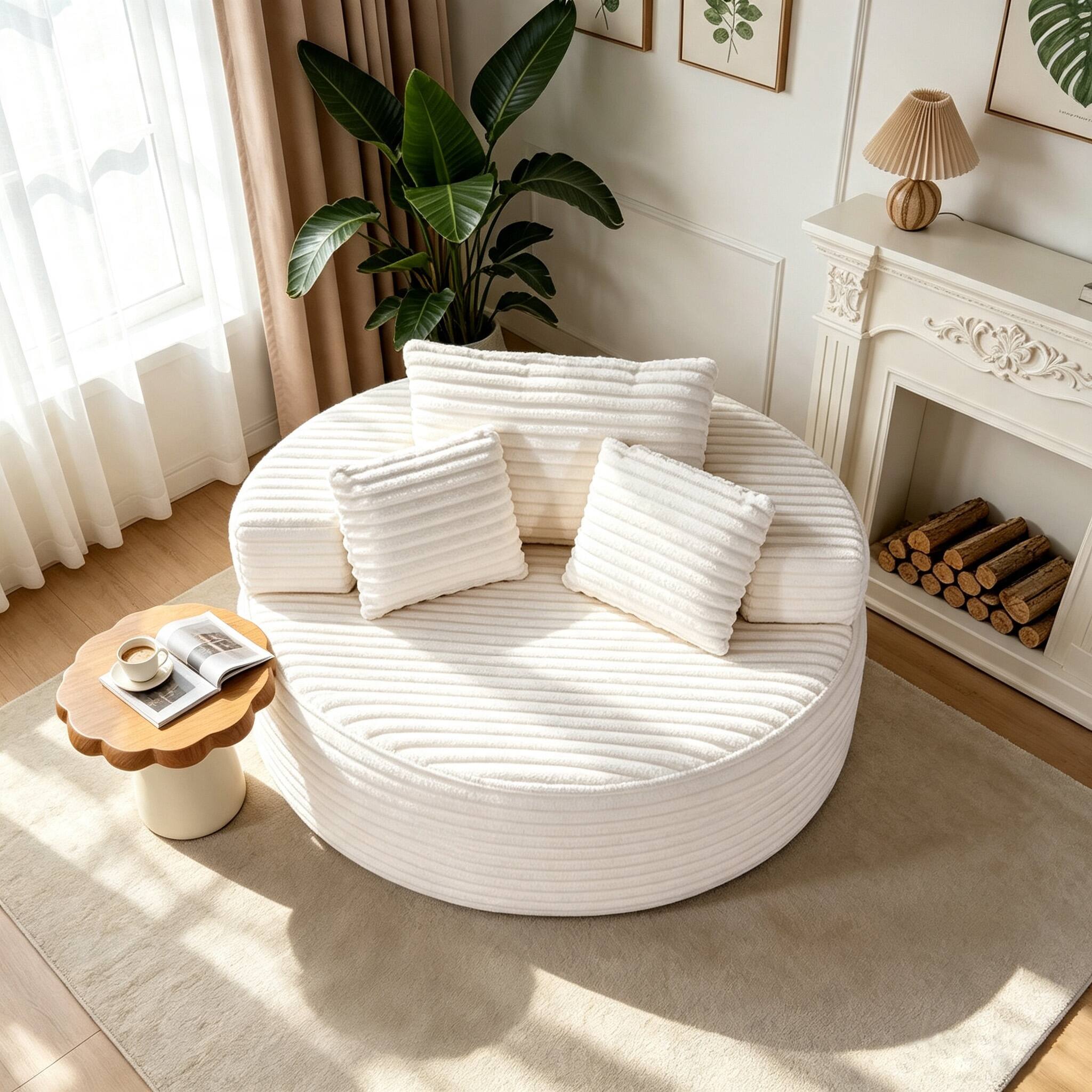 Alt View 1. Electra Tech Xpress - 55"Oversized Round Chaise Longue Chair, Boneless Chair, No Assembly Required - Beige white.