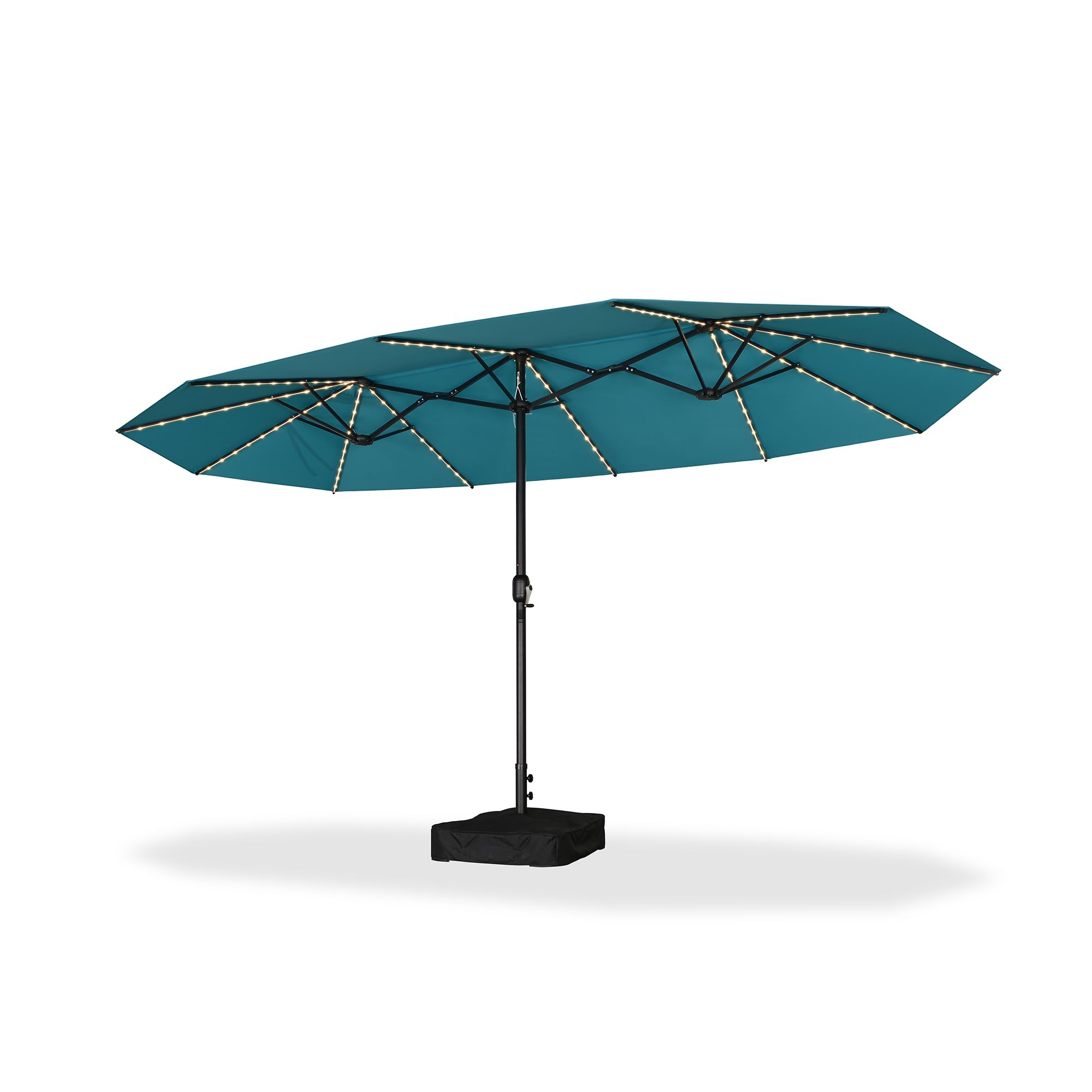 Alt View 7. PURPLE LEAF - 14 ft. Patio Market Umbrella with Solar LED and Base Double-Sided Outdoor Table Sun Umbrellas for Pool Deck Backyard - Turquoise Blue.