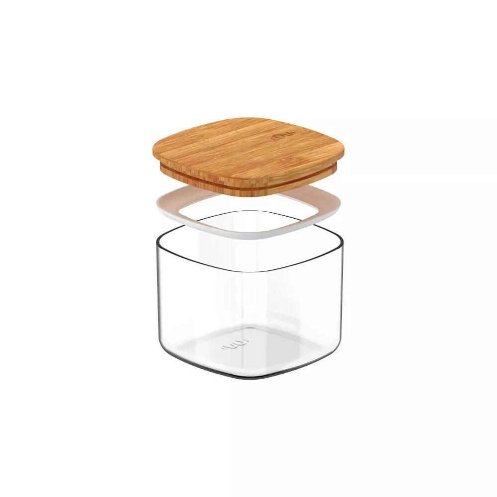 Alt View 2. OU - OU Airtight Food Storage Container 1.9cup, Plastic Food Storage Container with Leak Proof Bamboo Lid - Clear.