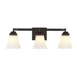 Jonathan Y - Staunton 24" 3-Light Farmhouse Cottage Metal LED Vanity Light with Frosted Glass Shades, Oil Rubbed Bronze - Oil-Rubbed Bronze